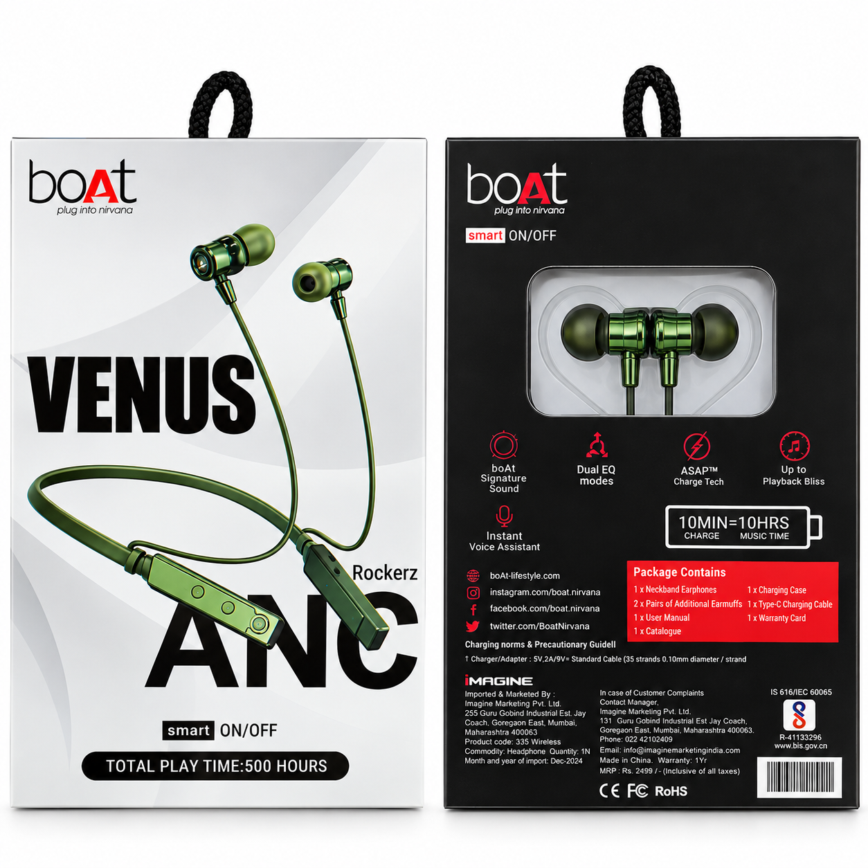 boAt Rockerz Venus ANC Wireless Neckband Earphones – Smart ON/OFF, 500 Hours Playtime