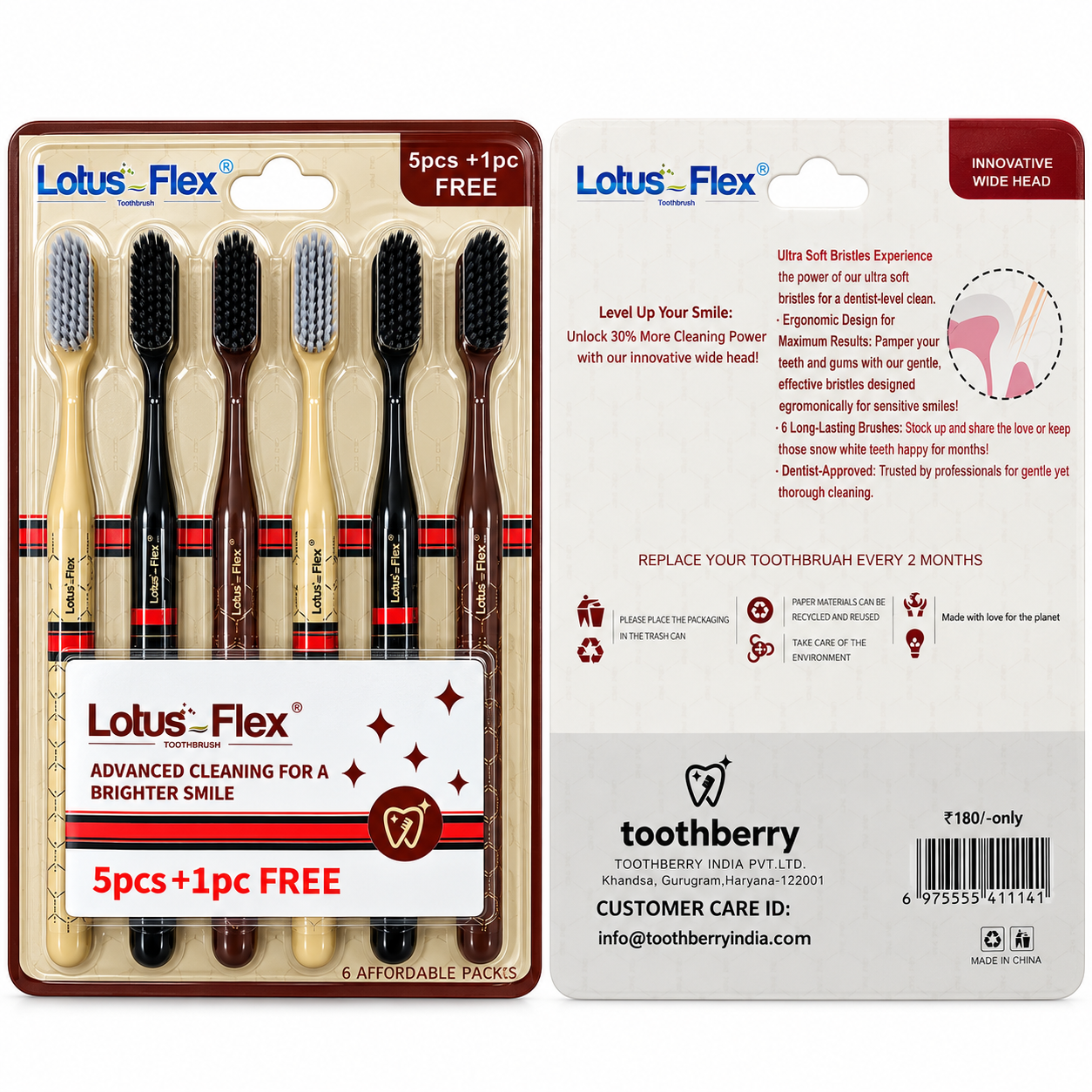 Lotus Flex Toothbrush – Pack of 6, Ultra Soft Bristles, Innovative Wide Head, Advanced Cleaning for a Brighter Smile