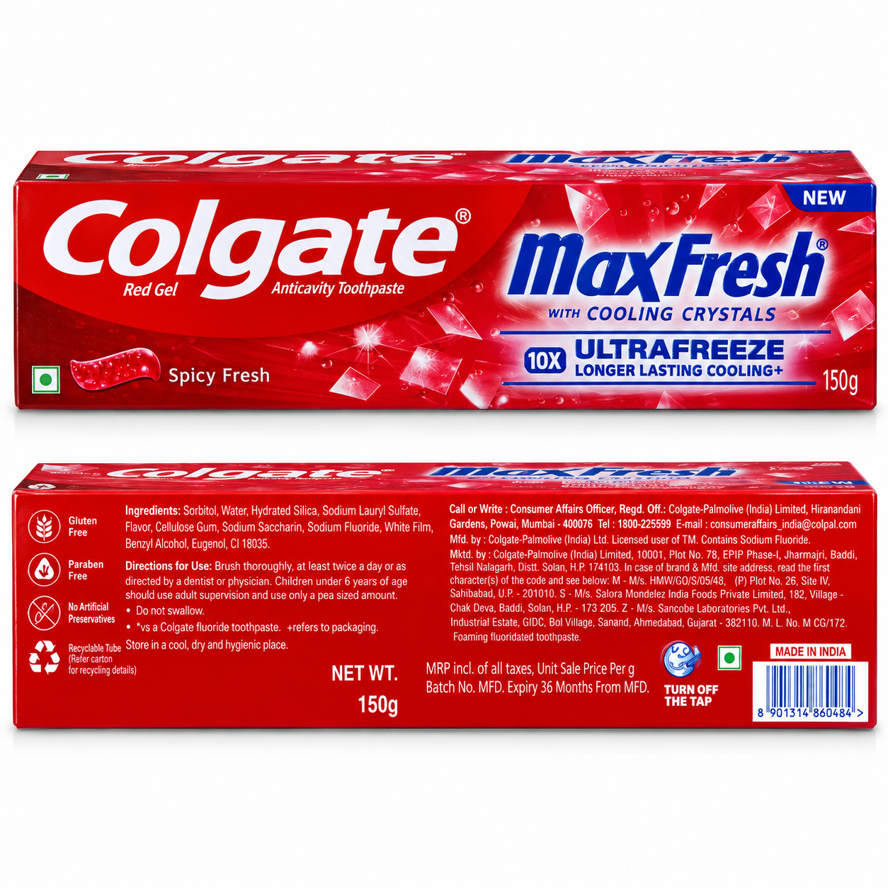 Colgate MaxFresh Red Gel Anticavity Toothpaste – Spicy Fresh with Cooling Crystals, 150 g