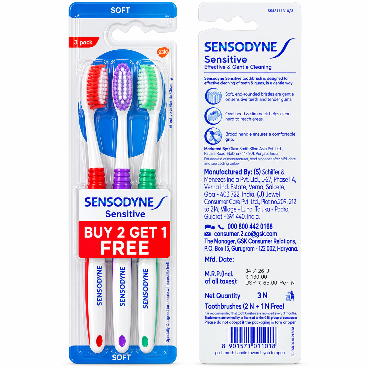Sensodyne Sensitive Soft Toothbrush – 3 Count (Buy 2 Get 1 Free)