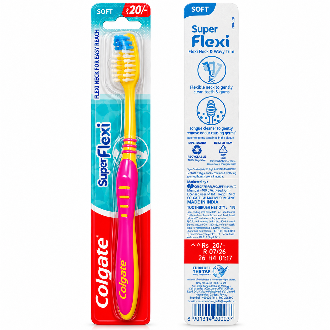 Colgate Super Flexi Soft Toothbrush – Flexi Neck & Wavy Trim, 1 Count